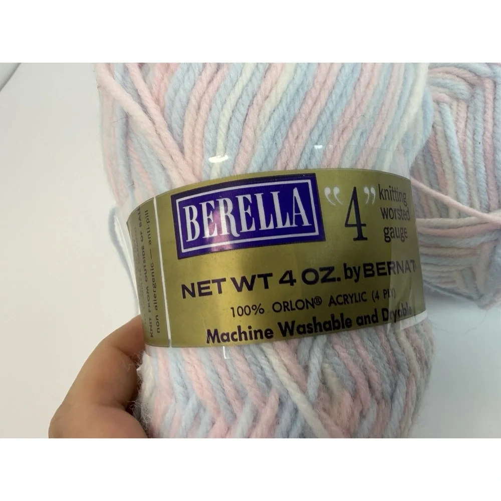 Bernat Berella 4 Knitting Worsted 100% Orlon Acrylic Baby Ombré Pink Blue Lot 2